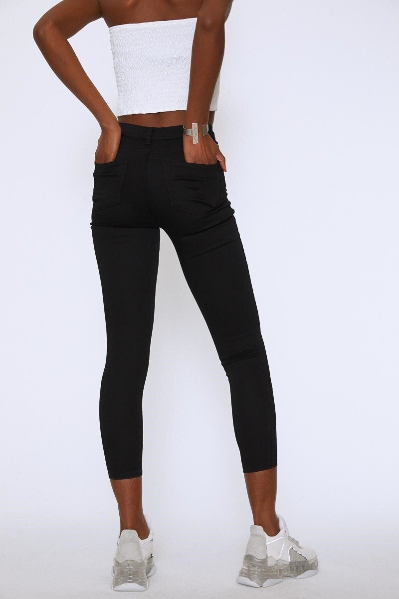 Adriana Siyah Yüksek Bel Toparlayıcı Skinny Dar Paça Solmaz Jeans Pantolon