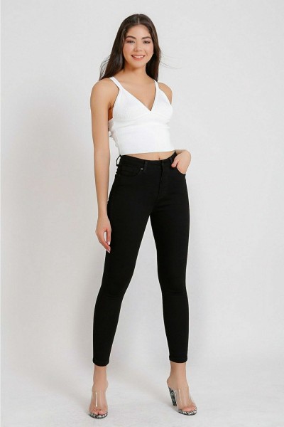 Mira Siyah Yüksek Bel Toparlayıcı Skinny Dar Paça Solmaz Jeans Pantolon