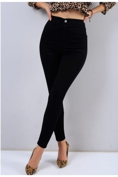 Noris Siyah Yüksek Bel Toparlayıcı Skinny Dar Paça Solmaz Jeans Pantolon