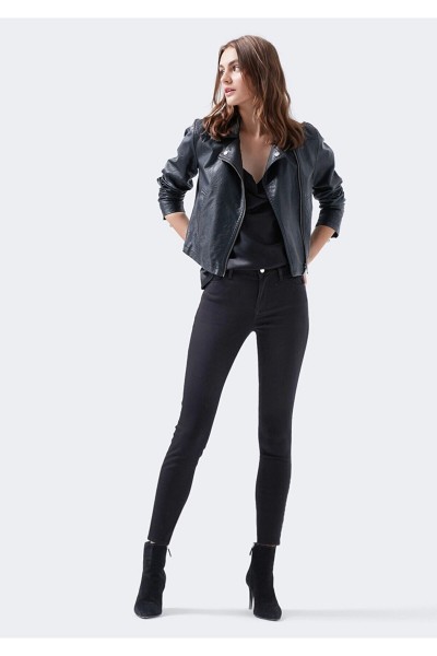 Sanya Siyah Yüksek Bel Toparlayıcı Skinny Dar Paça Solmaz Jeans Pantolon