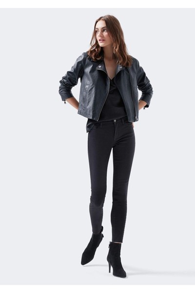 Sanya Siyah Yüksek Bel Toparlayıcı Skinny Dar Paça Solmaz Jeans Pantolon