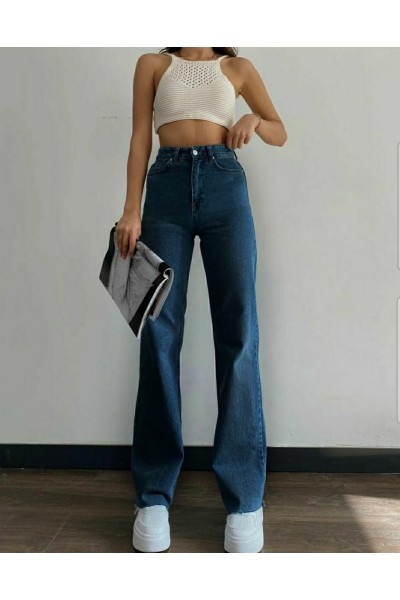 Since's Gold 90's Kadın Orta Mavi Salaş Likralı Süper Yüksek Bel 90's Denim Kot Pantolon(çok Rahat)