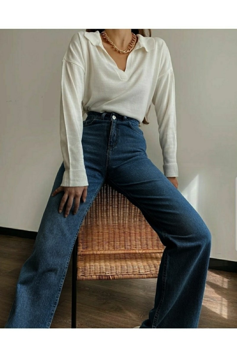 Since's Gold 90's Kadın Orta Mavi Salaş Likralı Süper Yüksek Bel 90's Denim Kot Pantolon(çok Rahat)