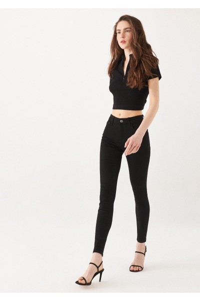 Belen Siyah Yüksek Bel Toparlayıcı Skinny Dar Paça Solmaz Jeans Pantolon