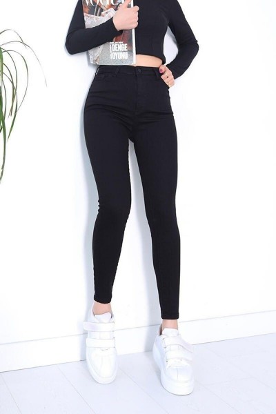 Brienda Siyah Yüksek Bel Toparlayıcı Skinny Dar Paça Solmaz Jeans Pantolon