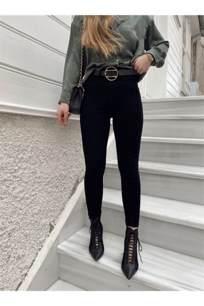 Willy Denim Siyah Yüksek Bel Likralı Slim Fit Jean Pantolon Toparlaycı