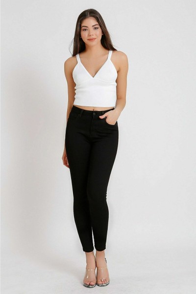 Mira Siyah Yüksek Bel Toparlayıcı Skinny Dar Paça Solmaz Jeans Pantolon