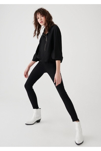 Briza Siyah Yüksek Bel Toparlayıcı Skinny Dar Paça Solmaz Jeans Pantolon