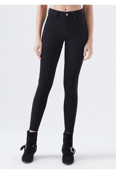 Katya Siyah Yüksek Bel Toparlayıcı Skinny Dar Paça Solmaz Jeans Pantolon