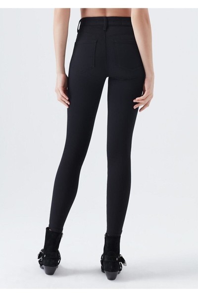 Katya Siyah Yüksek Bel Toparlayıcı Skinny Dar Paça Solmaz Jeans Pantolon