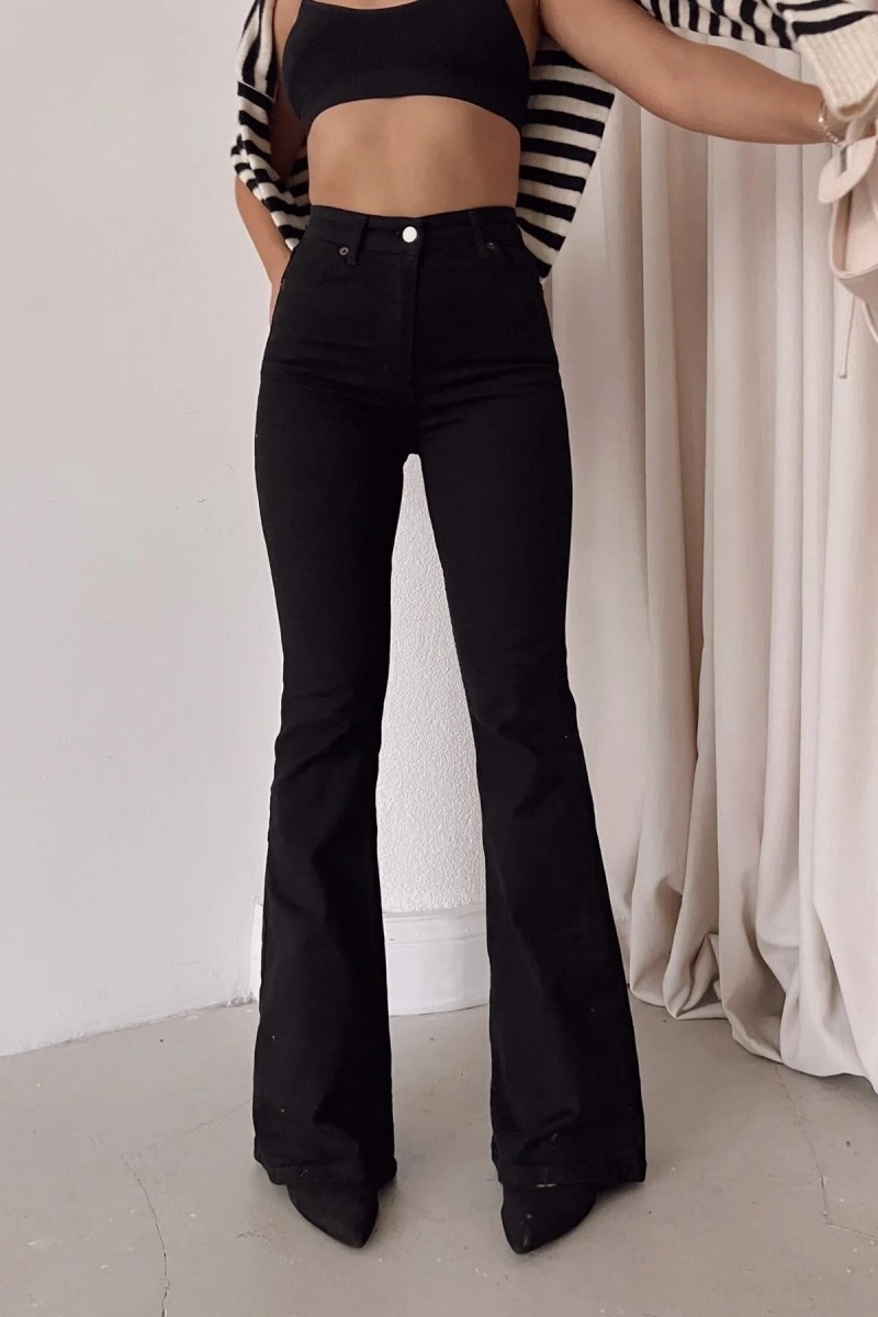 Alissa Gold Siyah Ispanyol Jeans Ispanyol Paça Kot Pantolon Yüksek Bel Toparlayıcı( Extra Rahat)