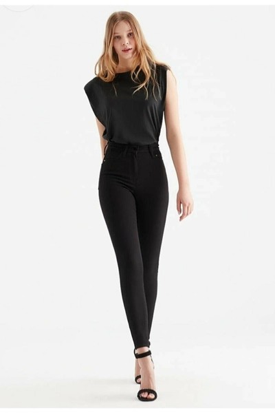 Emily Jeans Kadın Siyah Yüksek Bel Jeans Pantolon Solmaz Jeans(toparlayıcı)