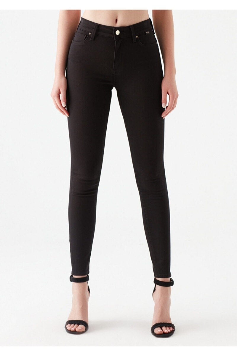 Emmiy Jeans Kadın Siyah Yüksek Bel Jeans Pantolon Solmaz Jeans(toparlayıcı)