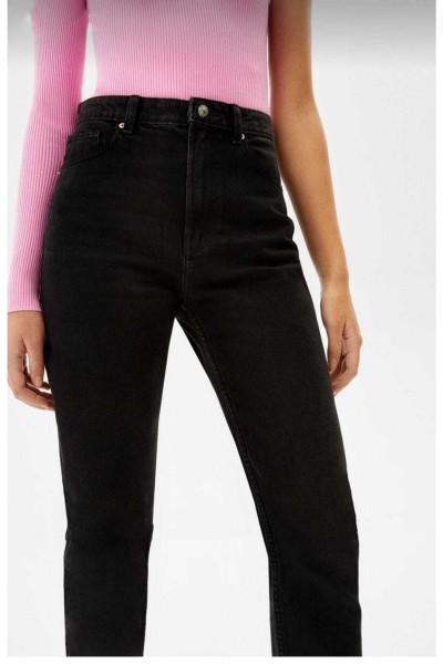 Siyah Solmaz Mom Jeans Boyfriend Yüksek Bel Power Likra Pantolon