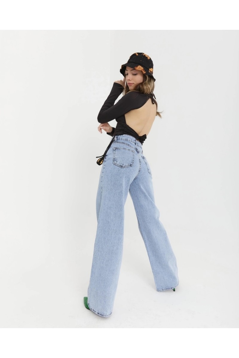 Aliss Mavi Kar Yıkama Power Likralı Kadın Yüksek Bel Salaş Paça Salaş Jans Kot Pantolon