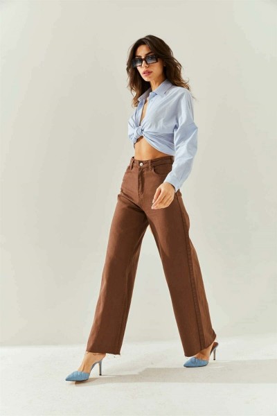 Kahverengi Palazzo Jean Kadın Power Likra Kadın Yüksek Bel Toparlayıcı