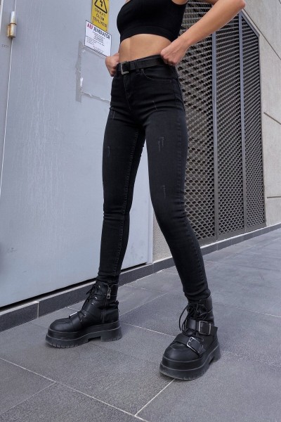 Pinke Antrasit Tırnaklı Solmayan Skinny Jeans Toparlayıcı Kot Pantolon Dar Paça