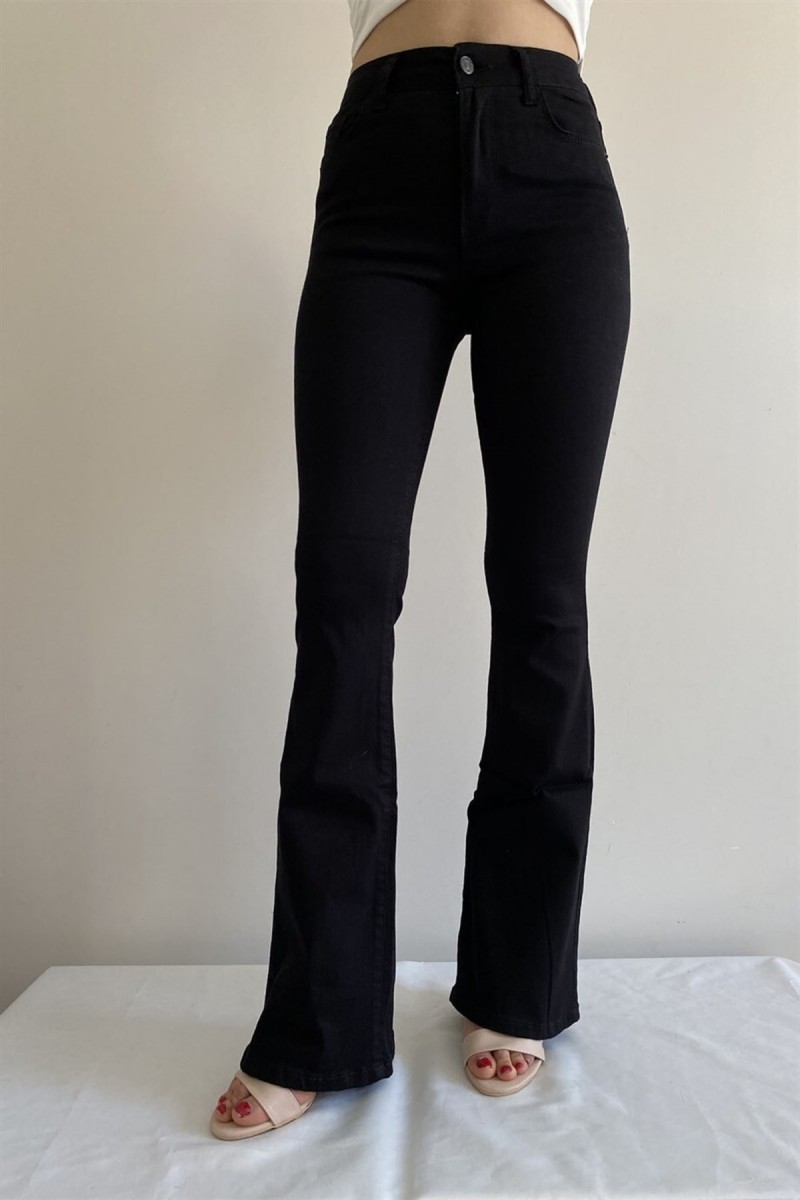 Adora Gold Siyah Ispanyol Jeans Ispanyol Paça Kot Pantolon Yüksek Bel Toparlayıcı( Extra Rahat)
