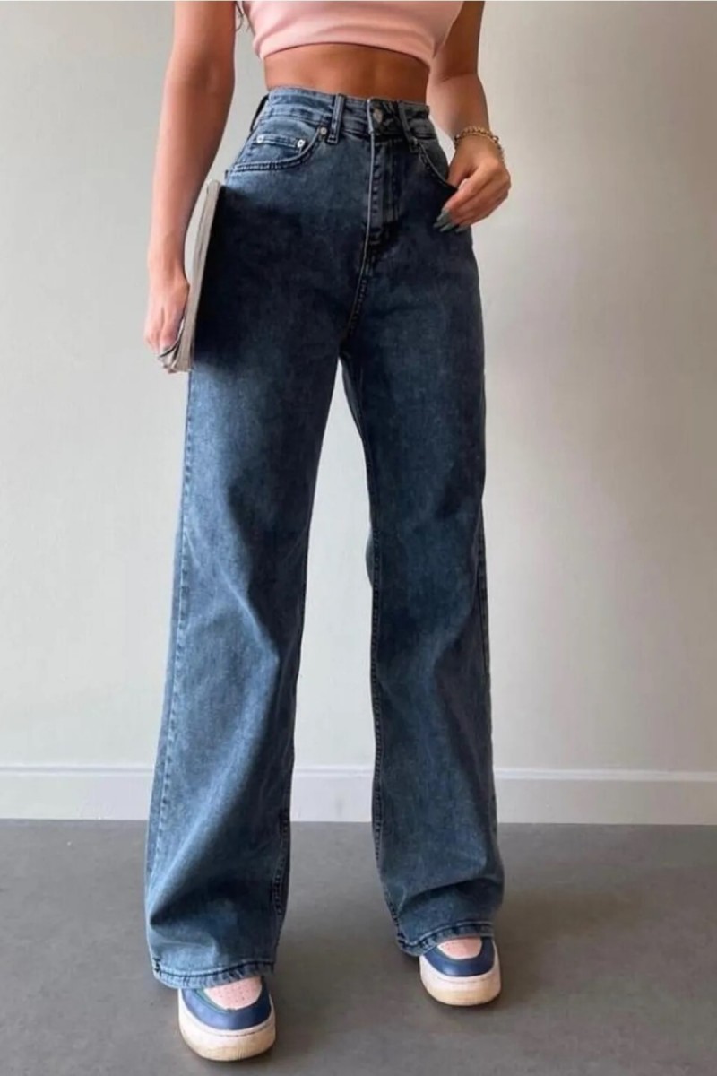Serenay 90's Orta Kar Jeans Likralı Süper Yüksek Bel Salaş Paça Kot Pantolon ( Extra Rahat)