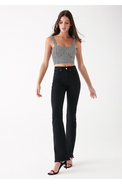 Tess Gold Ikon Siyah Jeans Ispanyol Paça Kot Pantolon Yüksek Bel ( Extra Rahat)