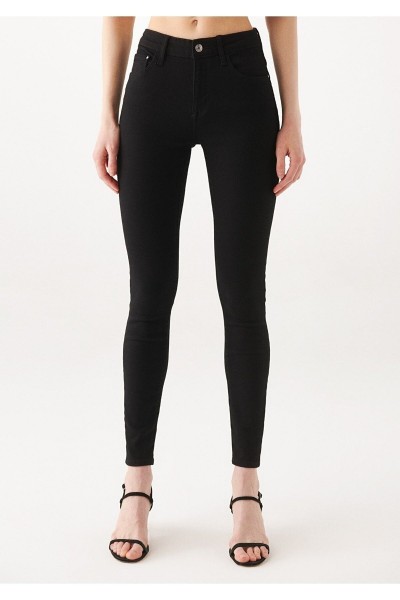 Akulina Siyah Yüksek Bel Toparlayıcı Skinny Dar Paça Solmaz Jeans Pantolon