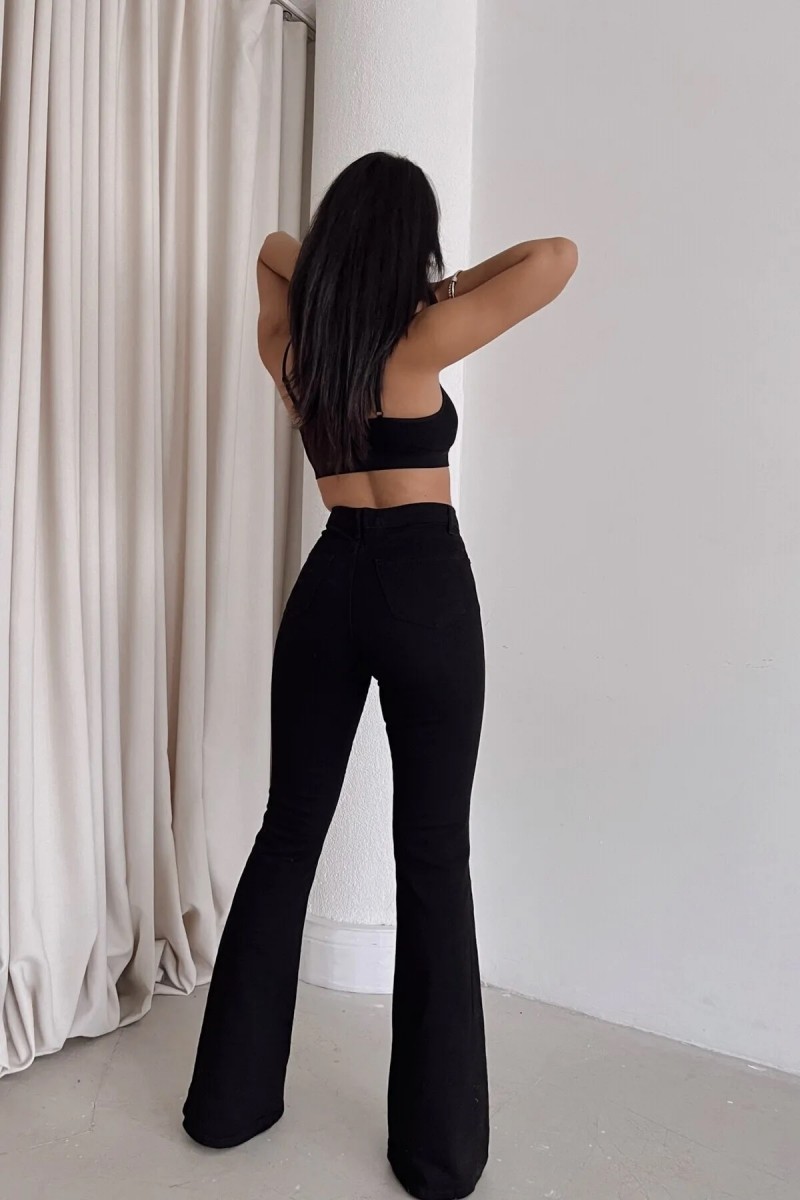 Alissa Gold Siyah Ispanyol Jeans Ispanyol Paça Kot Pantolon Yüksek Bel Toparlayıcı( Extra Rahat)