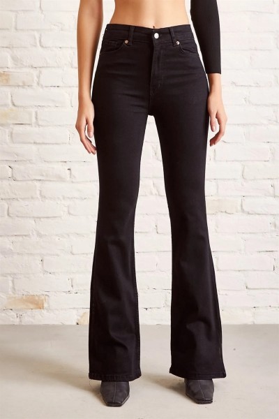 Jesica Siyah Ispanyol Paça Kot Pantolon Yüksek Bel Ispanyol Jeans Toparlayıcı( Extra Rahat)
