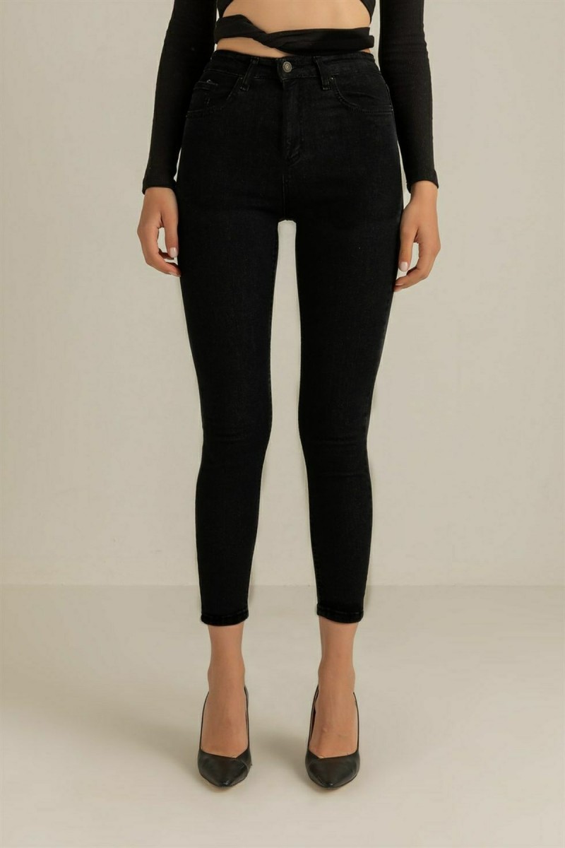 Kadın E.x.t.r.a Black Yüksek Bel Jeans Pantolon Solmaz Siyah Jeans