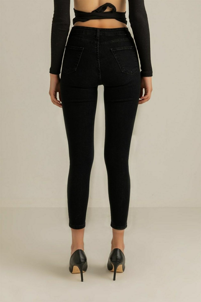 Kadın E.x.t.r.a Black Yüksek Bel Jeans Pantolon Solmaz Siyah Jeans