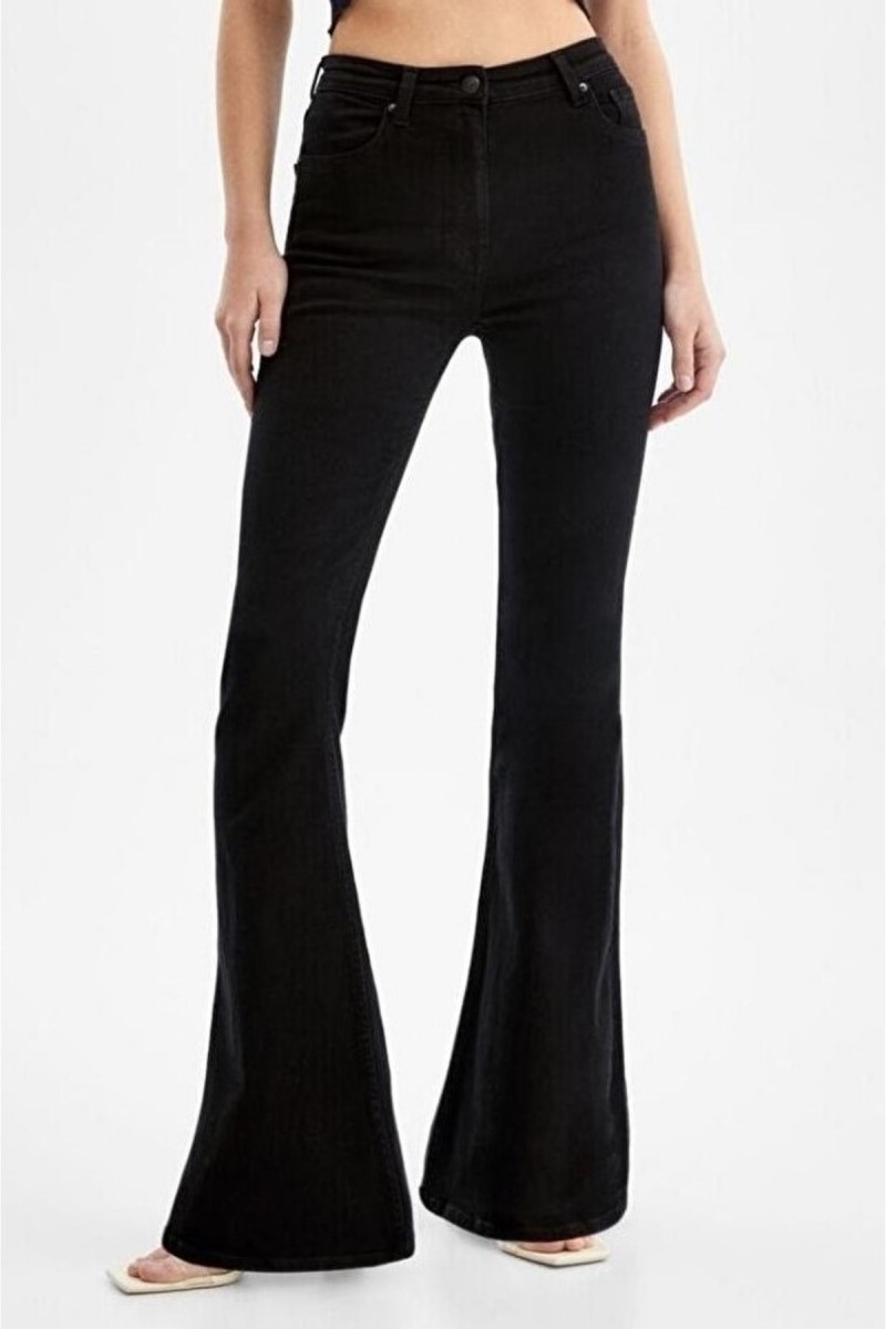 Nataly Gold Siyah Ispanyol Jeans Ispanyol Paça Kot Pantolon Yüksek Bel Toparlayıcı( Extra Rahat)