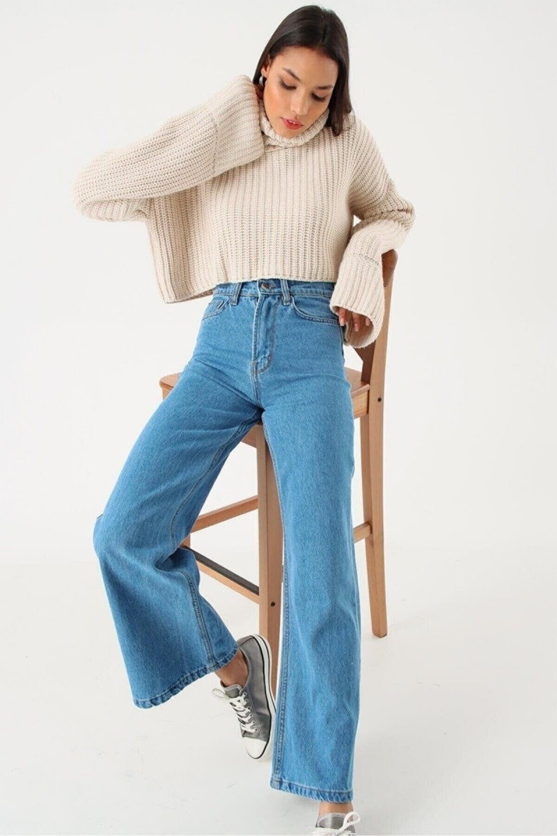 Luiz Likralı 90 s Kadın Mavi Süper Yüksek Bel Salaş Paça Denim Kot Palazzo Pantolon Luiz Likralı 90 s Kadın Mavi Süper Yüksek Bel Salaş Paça Denim Kot Palazzo Pantolon