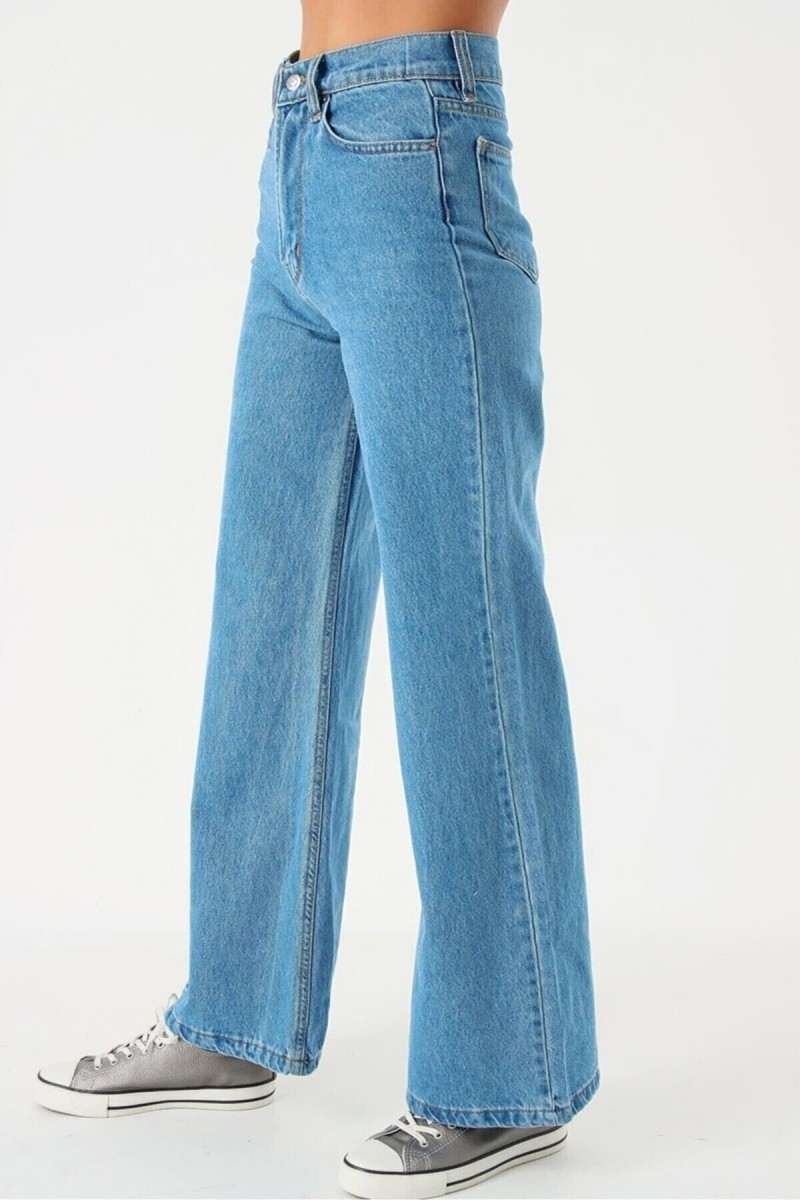 Luiz Likralı 90 s Kadın Mavi Süper Yüksek Bel Salaş Paça Denim Kot Palazzo Pantolon Luiz Likralı 90 s Kadın Mavi Süper Yüksek Bel Salaş Paça Denim Kot Palazzo Pantolon