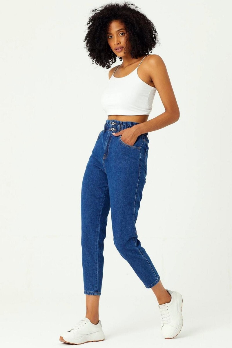 Kadın Orta Mavi Mom Jeans Kadın Orta Mavi Mom Jeans