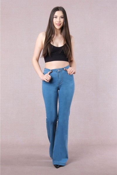 Raymond Laura Ispanyol Jeans Ispanyol Kot Yüksek Bel Solmaz Orta Mavi Pantolon Jean