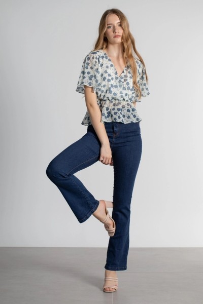 Diqsomania Kadın Koyu Mavi Ispanyol Kalıp Ispanyol Paça Yüksek Bel Jean