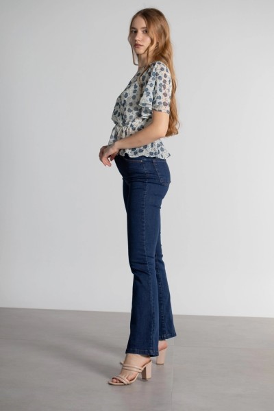 Diqsomania Kadın Koyu Mavi Ispanyol Kalıp Ispanyol Paça Yüksek Bel Jean