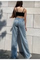 Orta Mavi Rikralı Salaş Yüksek Bel Salaş Paça Denim Kot Pantolon Orta Mavi Rikralı Salaş Yüksek Bel Salaş Paça Denim Kot Pantolon