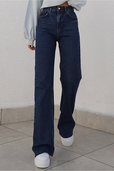 Camelia Gold 90 s Lacivert Likralı Süper Yüksek Bel Salaş Jeans Palazzo Pantolon