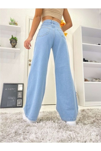 Jass 90 s Solmaz Buz Mavi Likralı Süper Yüksek Bel Salaş Jean Pantolon. (süper Yüksek.) Wide Leg.