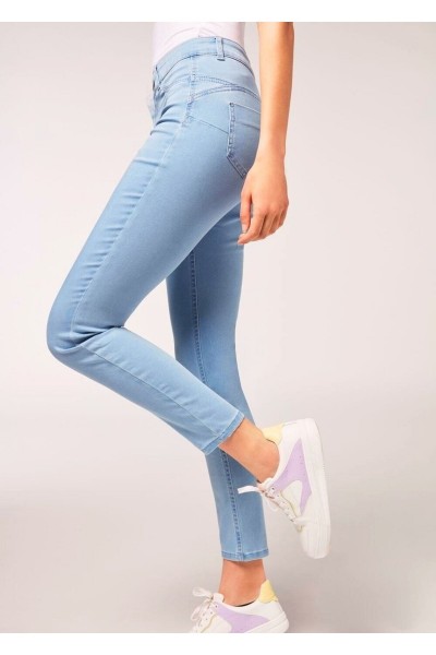 Açık Mavi (buz Mavisi) Likralı Yüksek Bel Skinny Jeans (toparlayıcı)