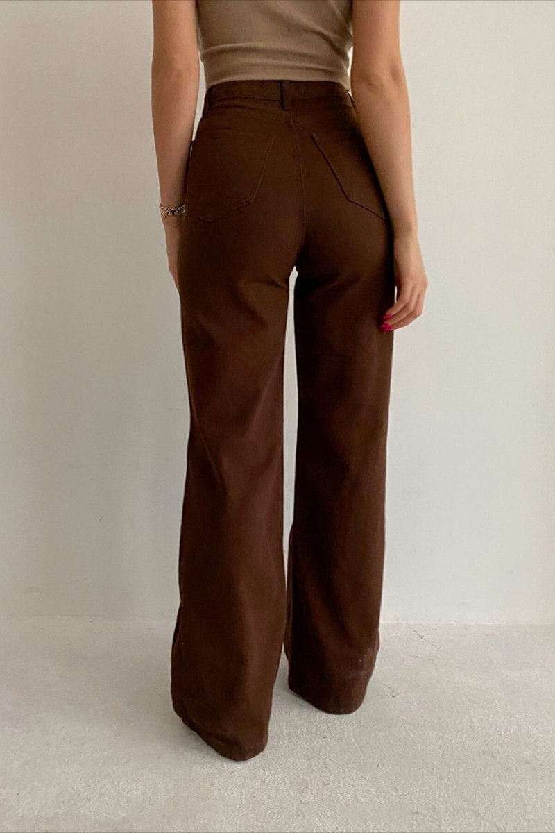 Kahverengi Likralı Süper Yüksek Bel Salaş Jeans Palazzo Pantolon. (süper Yüksek) Wide Leg Kahverengi Likralı Süper Yüksek Bel Salaş Jeans Palazzo Pantolon. (süper Yüksek) Wide Leg
