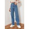 Likralı Düz Mavi Süper Yüksek Bel Salaş Jeans Palazzo Pantolon. (süper Yüksek) Wide Leg