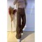 Kahverengi Likralı Süper Yüksek Bel Salaş Jeans Palazzo Pantolon. (süper Yüksek) Wide Leg