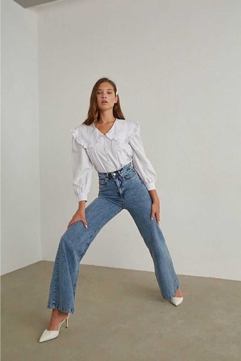 All Star Orta Kar Likralı Kadın Mavi Süper Yüksek Bel Salaş Paça Denim Kot Palazzo Pantolon All Star Orta Kar Likralı Kadın Mavi Süper Yüksek Bel Salaş Paça Denim Kot Palazzo Pantolon
