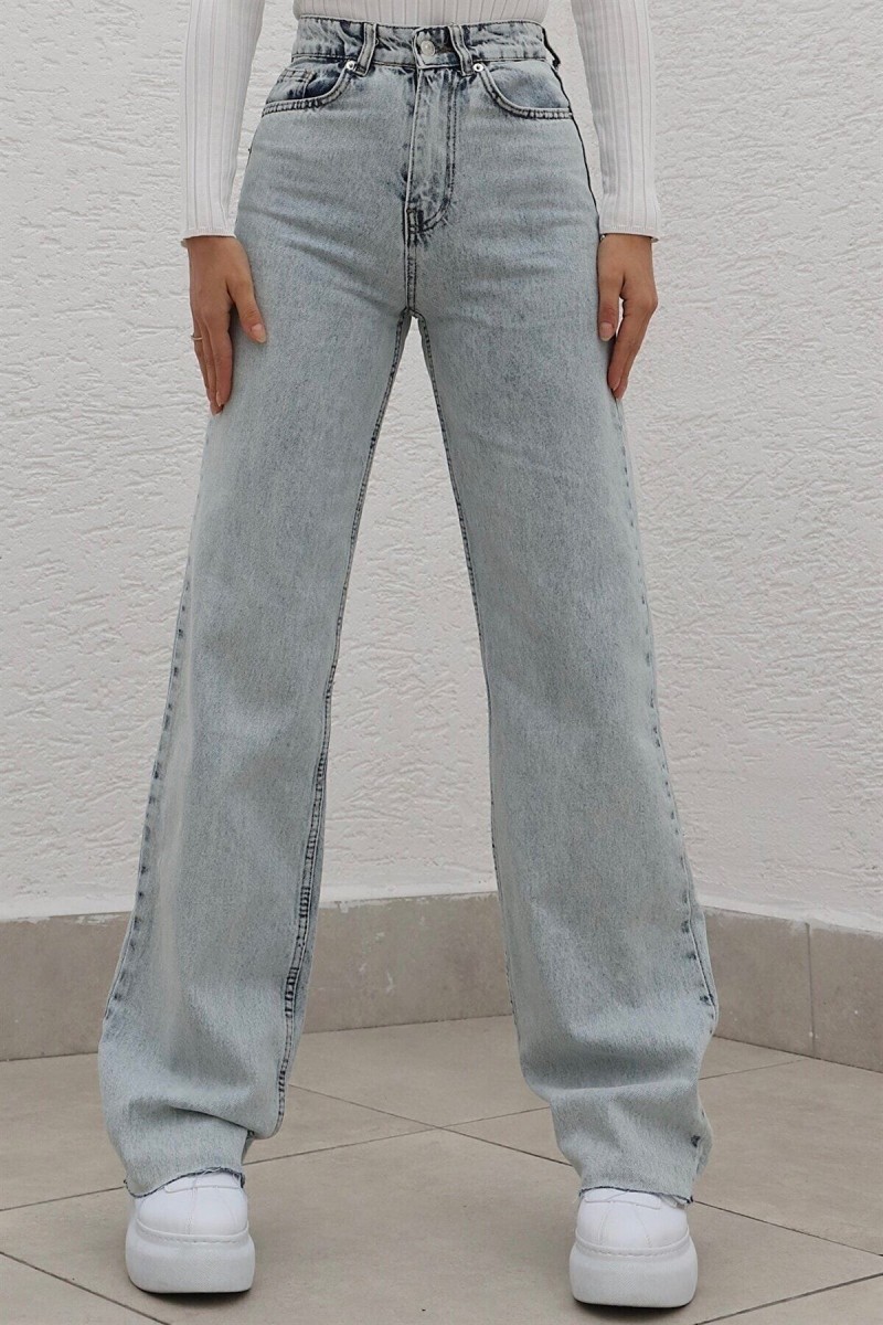 Quinn Likralı Kadın Buz Mavi Süper Yüksek Bel Salaş Paça Denim Kot Palazzo Pantolon Quinn Likralı Kadın Buz Mavi Süper Yüksek Bel Salaş Paça Denim Kot Palazzo Pantolon