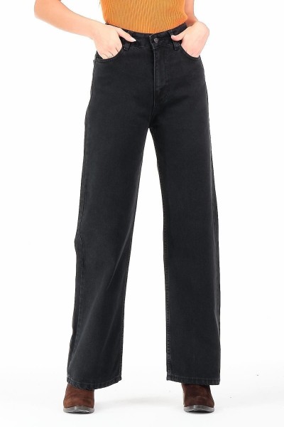 Solmayan Siyah Likralı Süper Yüksek Bel Salaş Jean Palazzo Pantolon. (süper Yüksek.) Wide Leg.