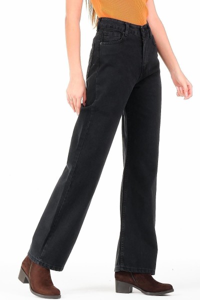Solmayan Siyah Likralı Süper Yüksek Bel Salaş Jean Palazzo Pantolon. (süper Yüksek.) Wide Leg.
