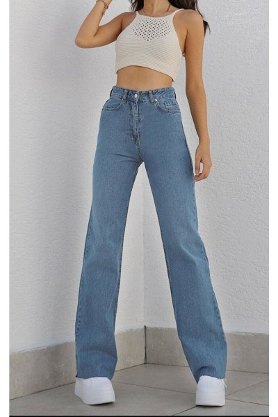 Jemmy Mavi Likralı Süper Yüksek Bel Salaş Jeans Palazzo Pantolon. (süper Yüksek)