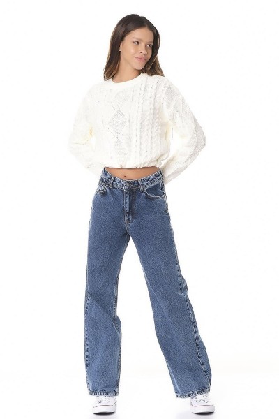 Koyu Mavi Likralı Süper Yüksek Bel Salaş Jeans Palazzo Pantolon. (süper Yüksek) Wide Leg