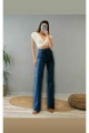 90 s Koyu Mavi Likralı Süper Yüksek Bel Salaş Jeans Palazzo Pantolon Wide Leg